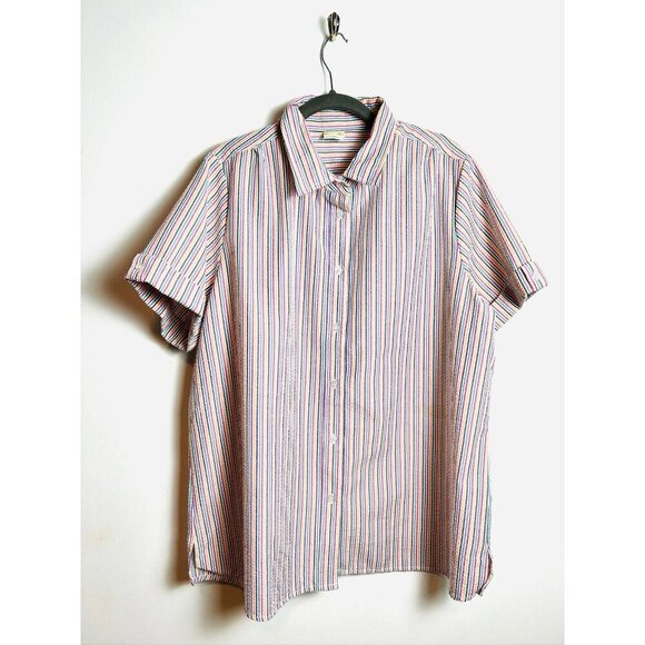 Boca Bay Button Up Shirt Blouse Short Sleeve Seersucker Pink Stripe Women’s - Picture 6 of 10